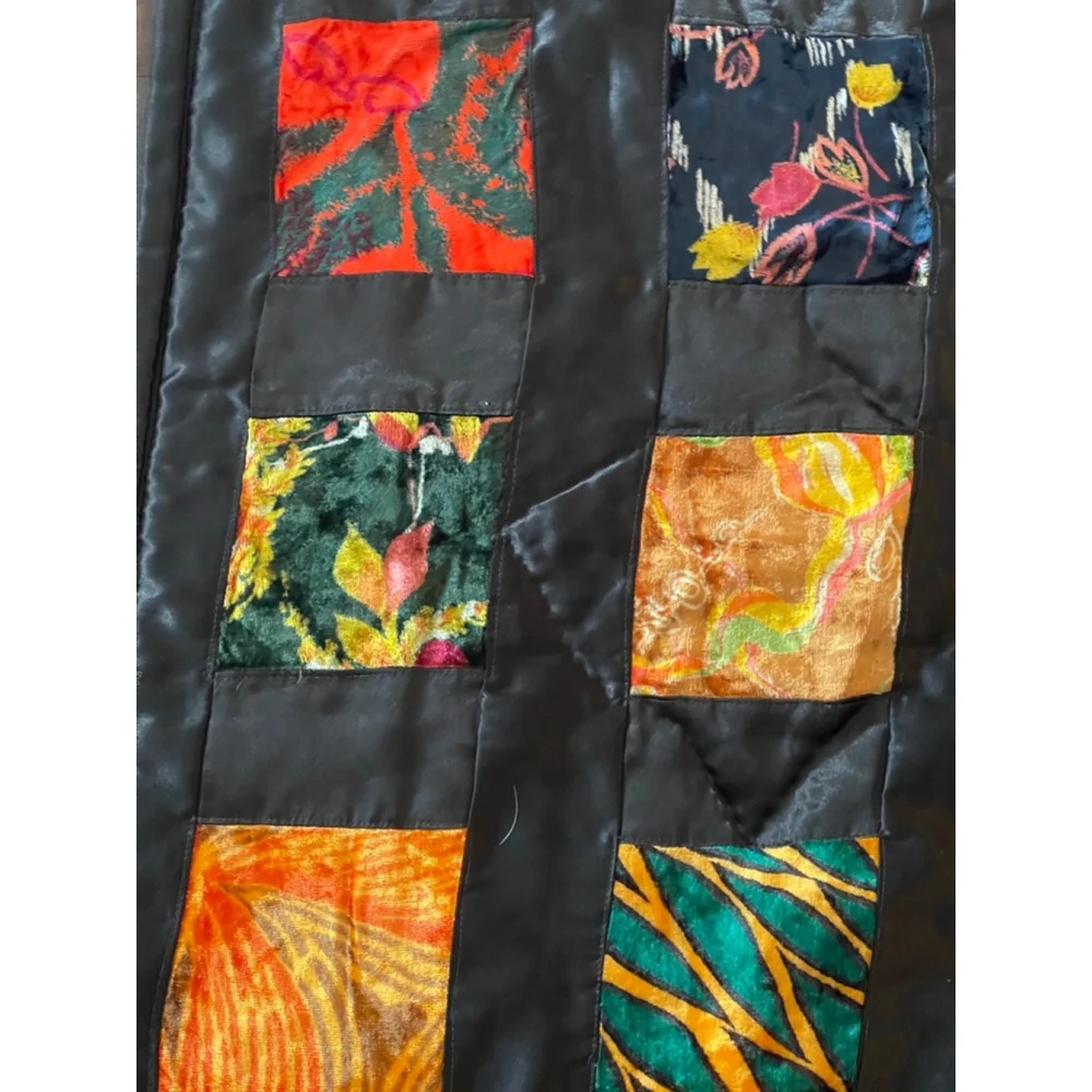 Vintage 60s Boho Patchwork Velvet Quilt Throw + Pillow Sham India Decor